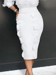 Women White Pencil Skirt High Waist Aplliques High Waist Party Elegant New Office Ladies Classy Modest 2023 New Fashion Bottoms