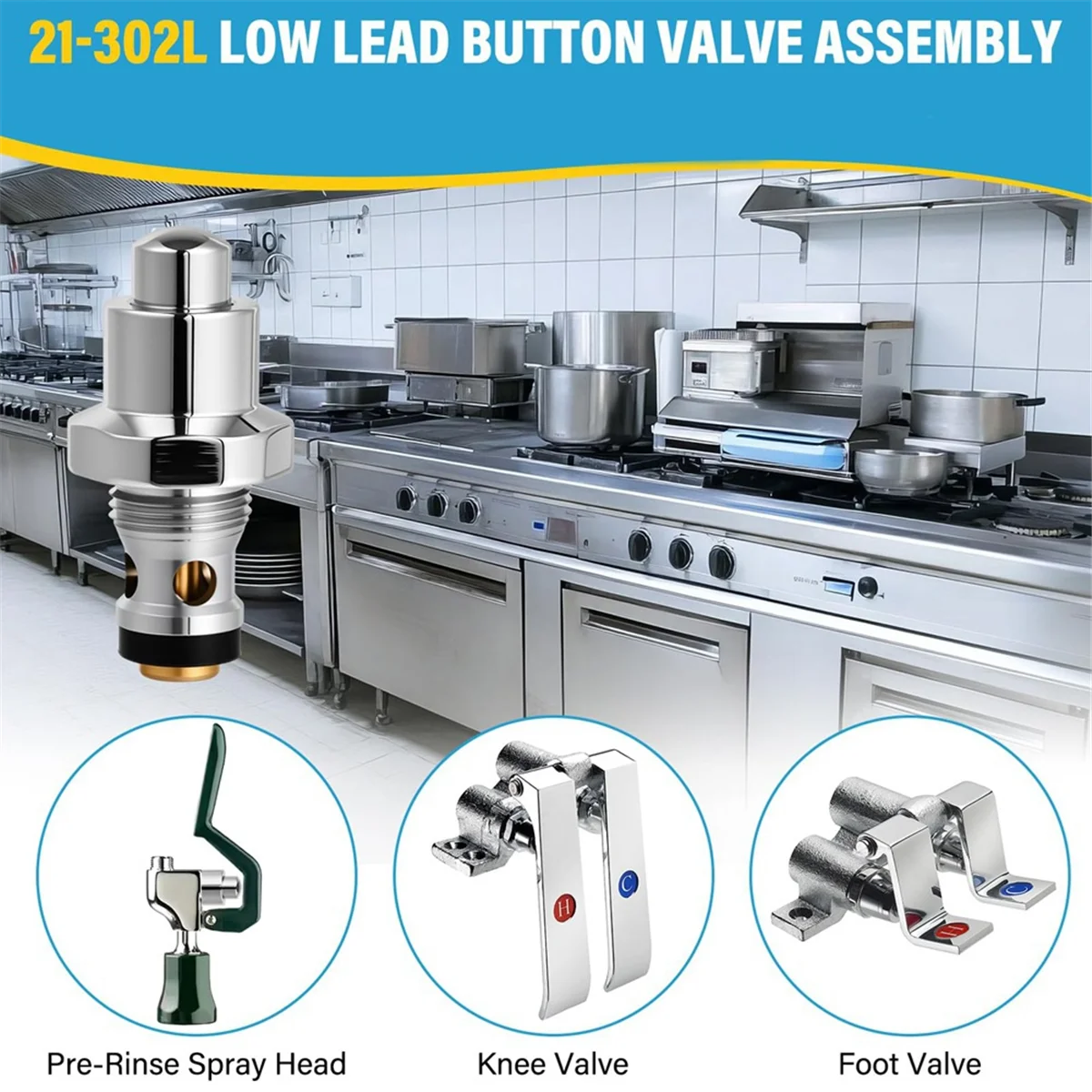 BAAQ ボタンバルブアセンブリ、すべてのプレリンスヘッド、ニーバルブ、フットバルブ、21-302L 蛇口バルブ部分用