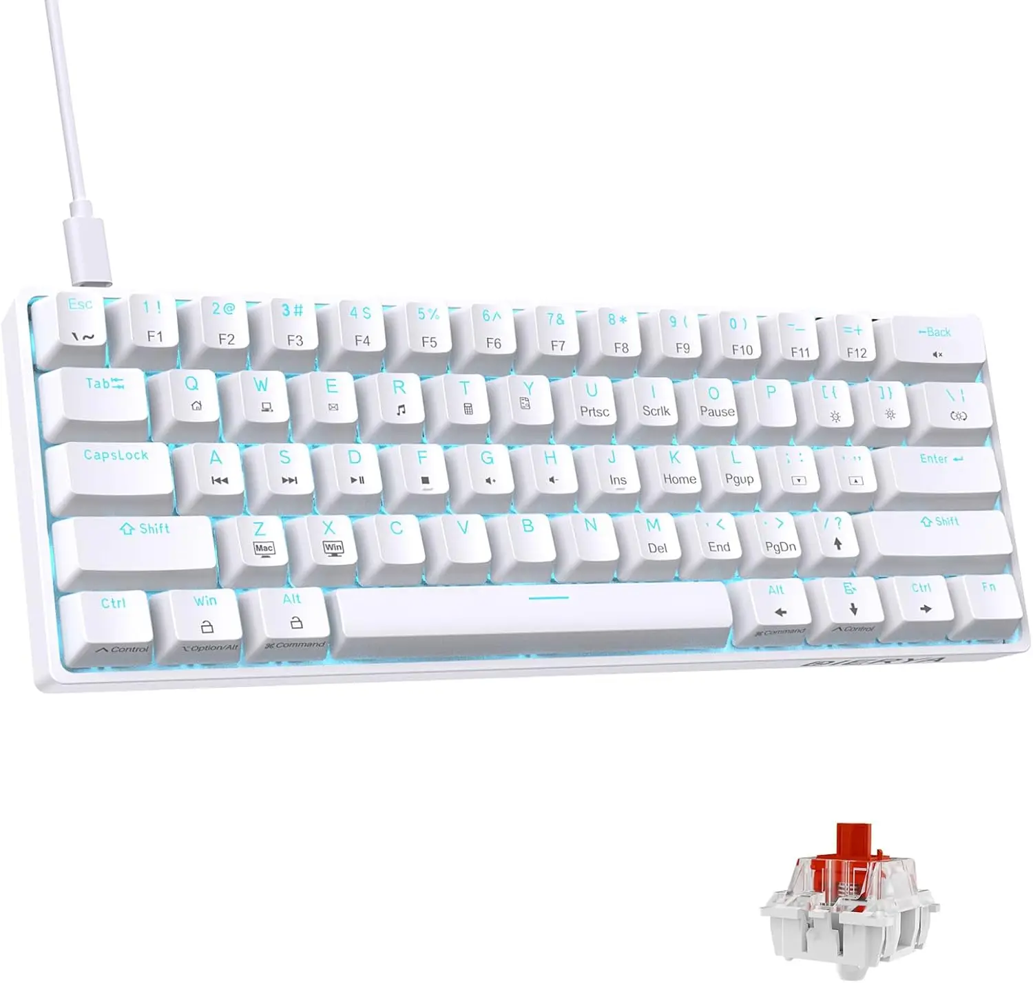 Detachable USB-C 60% Mechanical Gaming Keyboard LED Backlit Compact Wired Mini 60% Mechanical Keyboard