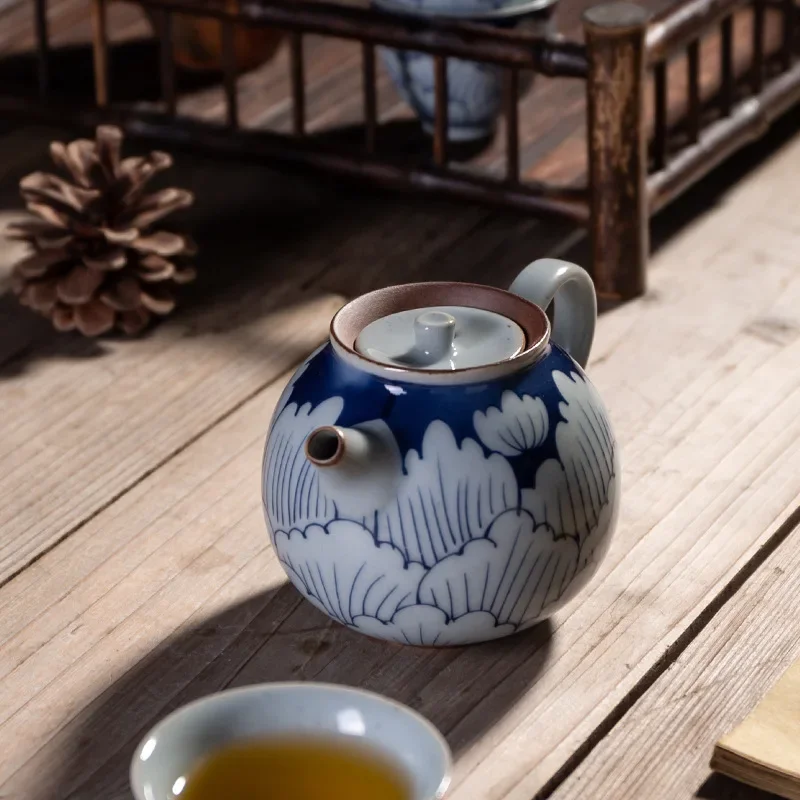 Blue-and-White Teapot Japanese Stoneware Cup Kung Fu Tea Household Ceramics Queen Sancai Cup Ceramic Tea Pot  Tea Set Siteel