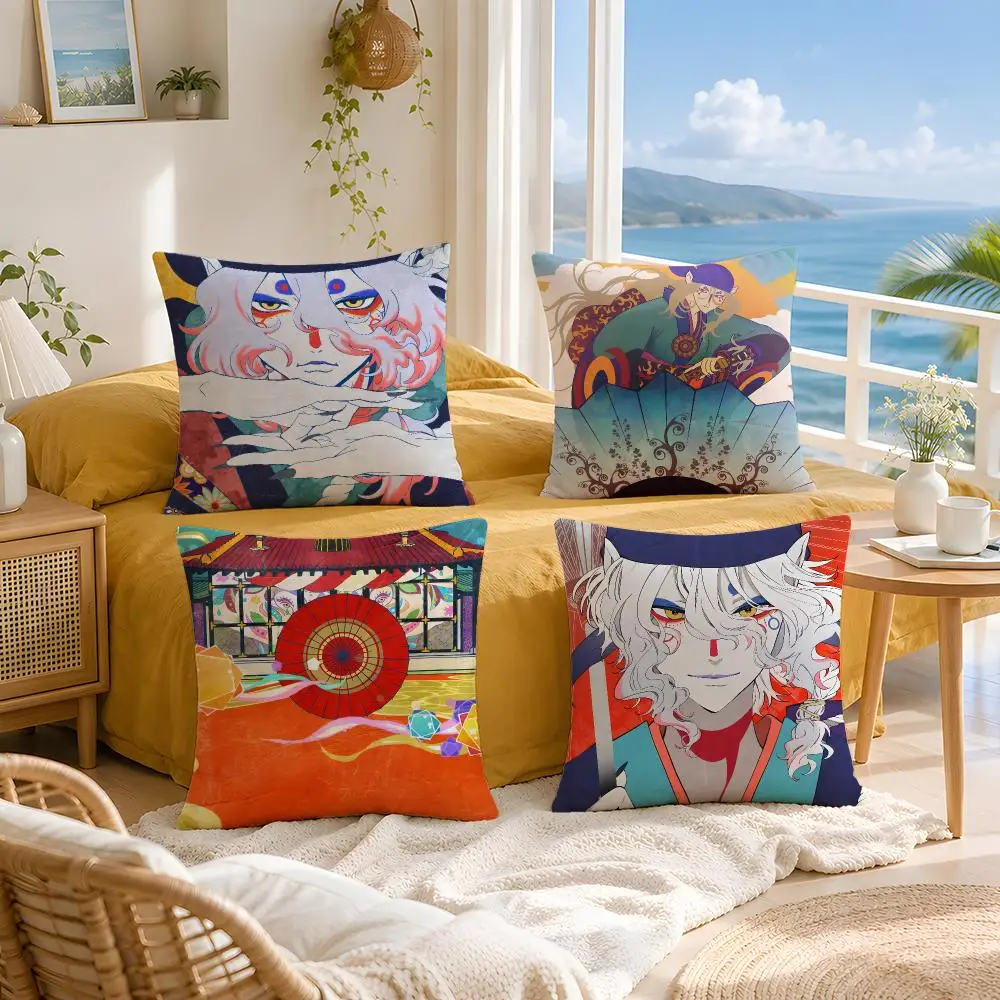 Anime Mononoke Cushion Cover Throw Pillow Short Plush Fresh Natural Cushion for Living Room Sofa Ornament Present Gift