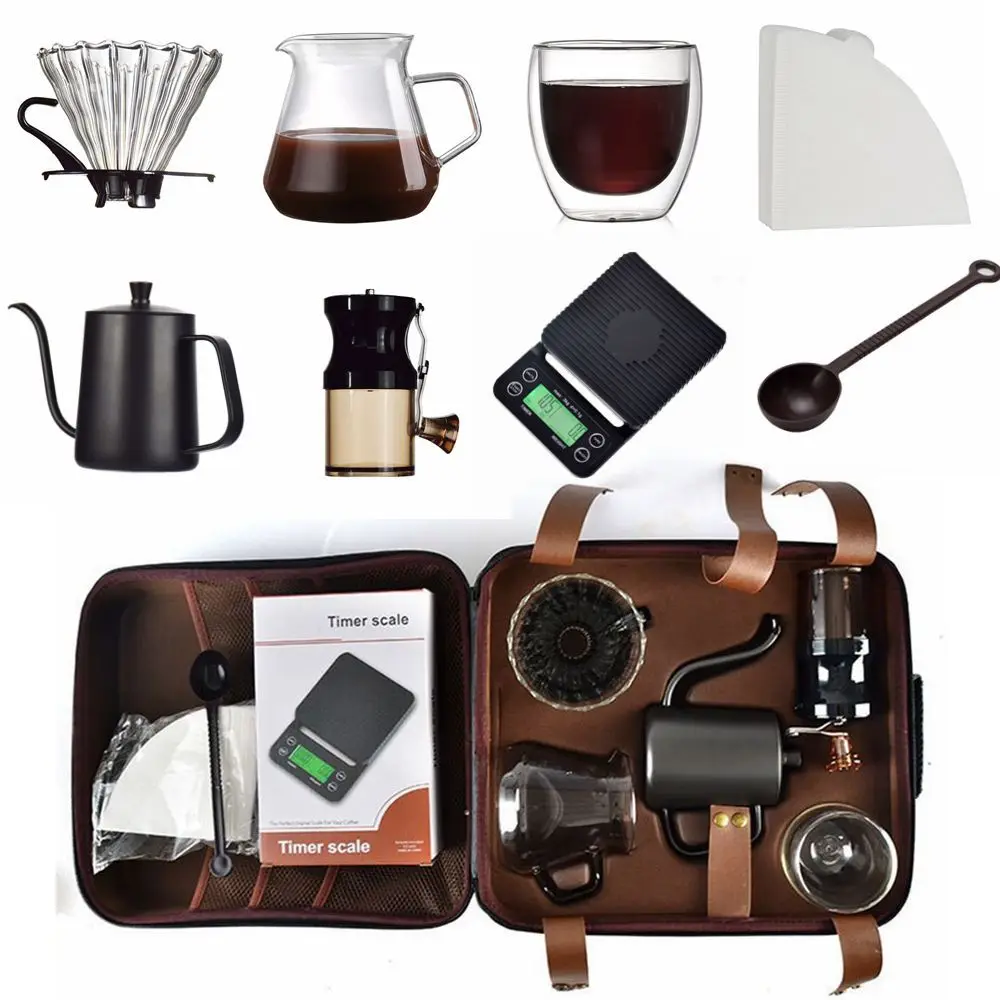 

4/9 Piece Travel Hand Brewed Coffee Pot Set Hand Ground Coffee Pot Full Set of Utensils Filter Cup Hand Punch Pot Combination