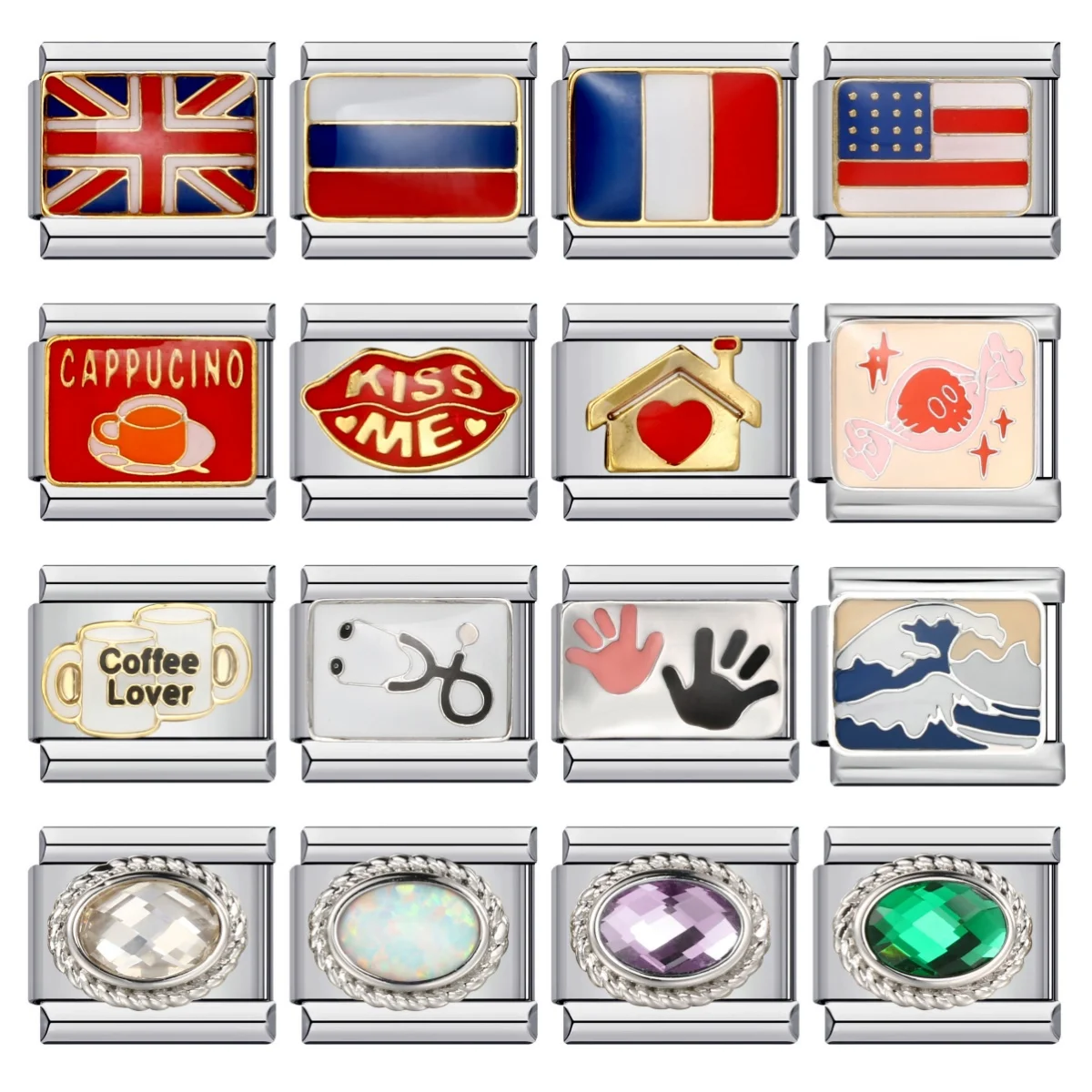 Stéthoscope personnalisé, drapeau National de bonbons, Bracelets à breloques italiens, lien adapté à 9mm, en acier inoxydable, bricolage, fabrication de bijoux cadeaux