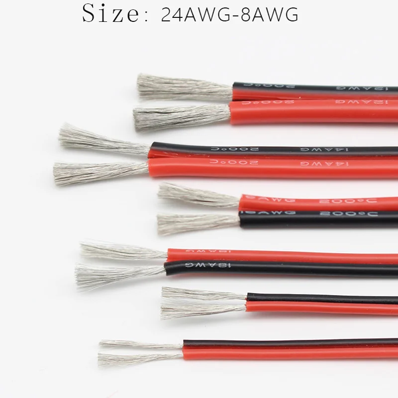 50m Red Black Soft Silicone Copper Cable 16/17/18 AWG Aircraft Model Battery Dual Parallel High Temperature Resistant Power Wire