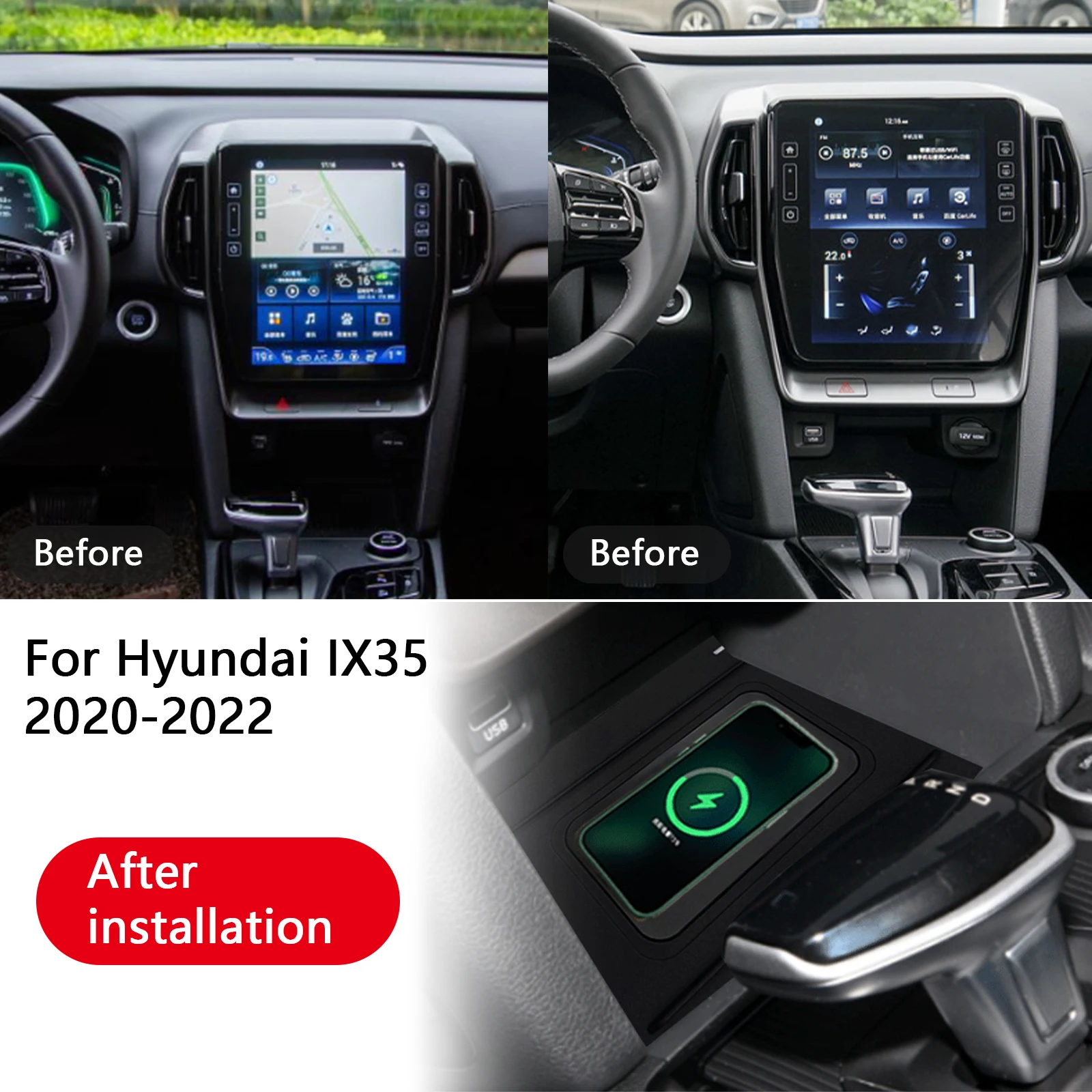 2DIN The Leaset For Hyundai IX35 2020-2022 Car center console phone charger fast wireless charger charging plate charging holder