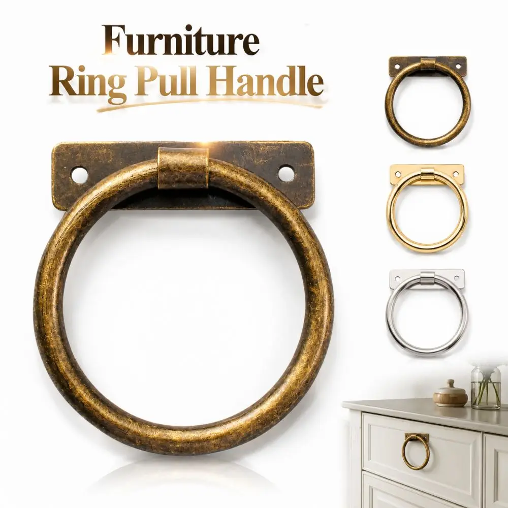 Iron Hardware Ring Pull Handle Modern Minimalist Solid Color Drawer Wardrobe Handles Large Double Hole Cabinet Ring Pull
