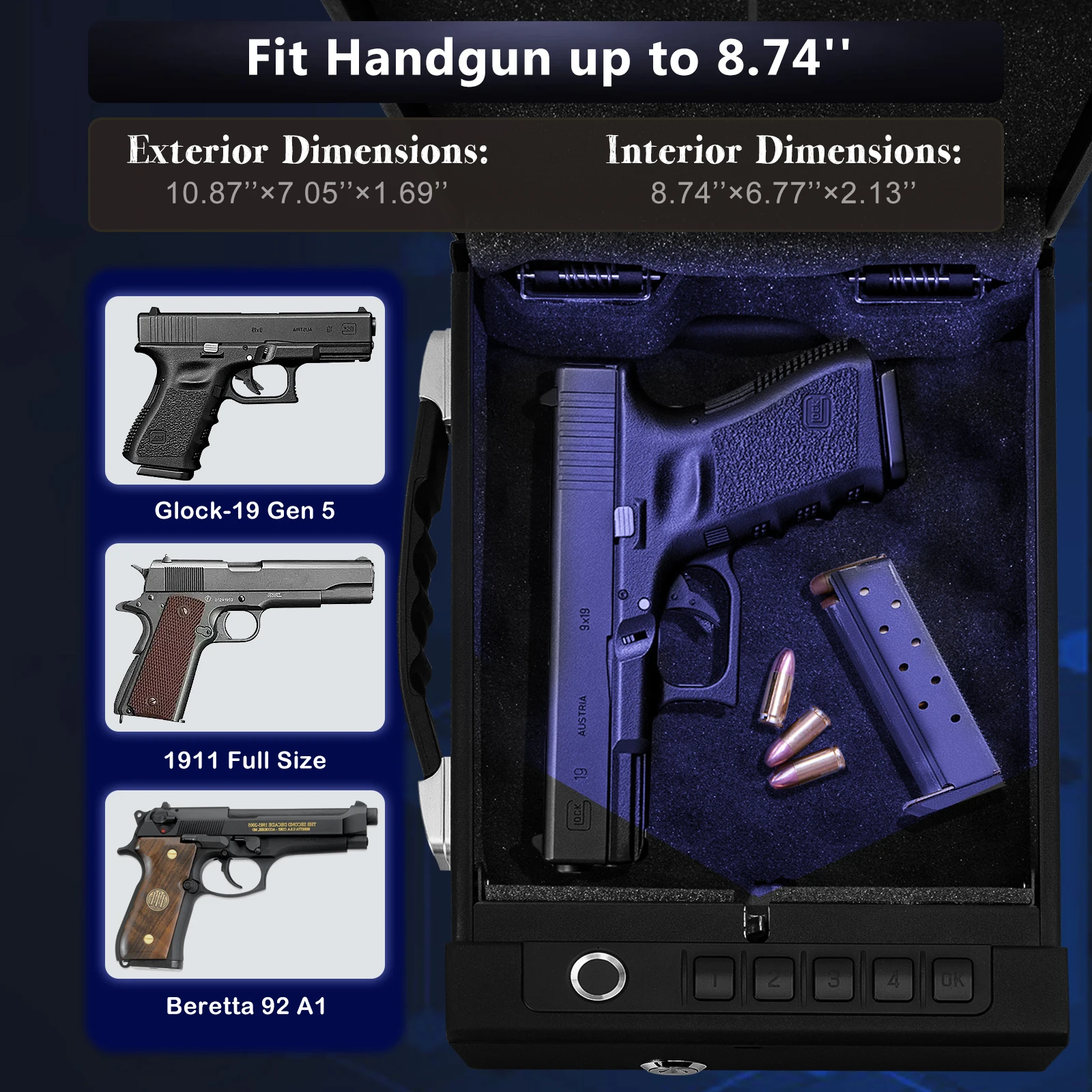 جديد محمول تويا 4 في 1 بندقية آمنة البيومترية APP/كلمة المرور/بصمة/مفتاح فتح سبائك الصلب المواد مسدس خزائن صندوق للمنزل #3