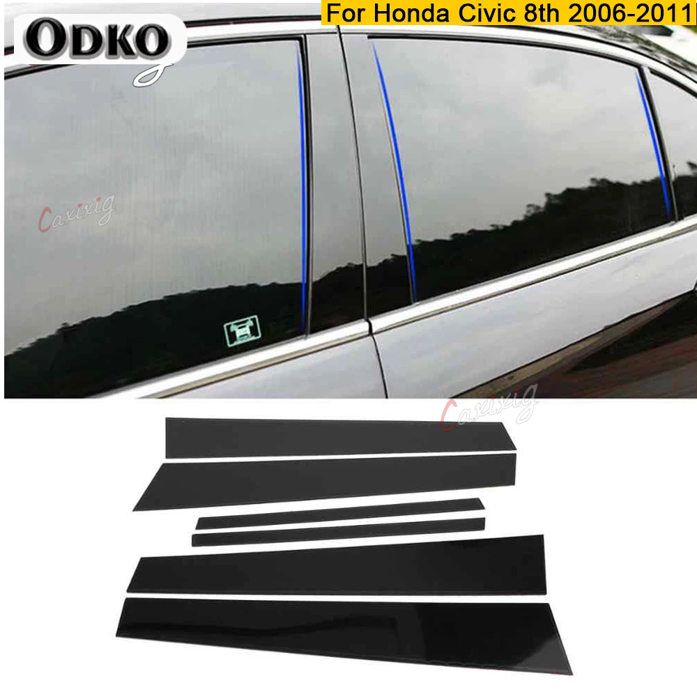 Car Mirror Window Pillar Post Cover Trim Black For Honda Civic 8TH Sedan 2006 2007 2008 2009 2010 2011 Glossy BC Column Sticker