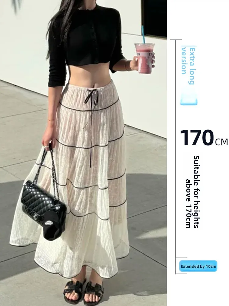 

Ele Lace A-Line Skirt Women's Autumn Winter Loose Hanging Sense Cake Sle f-length Skirts French Sle Cotton In...