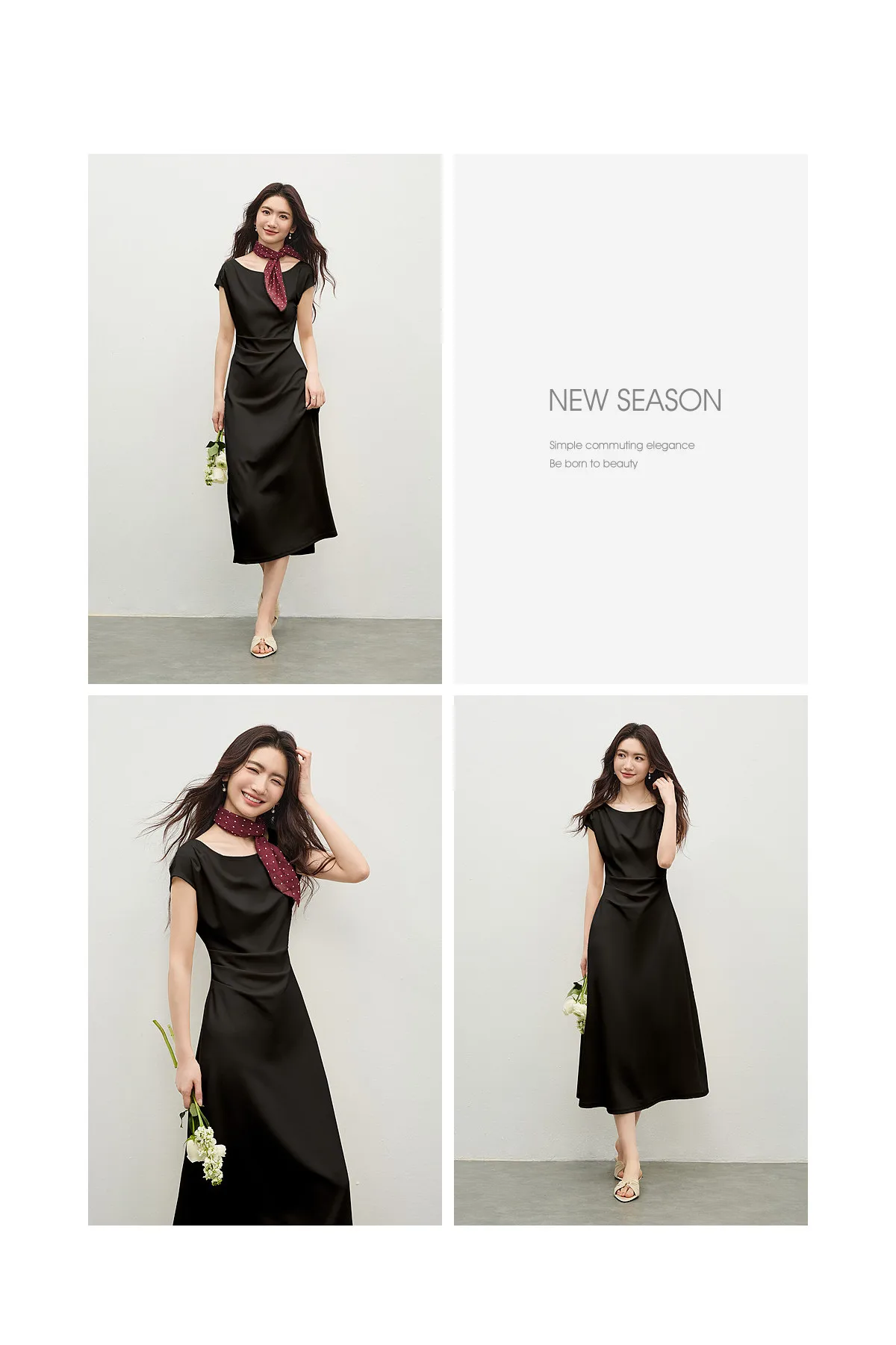 SENTUBILA Schwarzes Minimalistisches A-Linien-Kleid mit Kurzen Ärmeln für Damen 2026 Sommer Elegantes Boot-Ausschnitt Gerafftes Kleid mit Schmaler Taille 162LI5946 – Detail 28