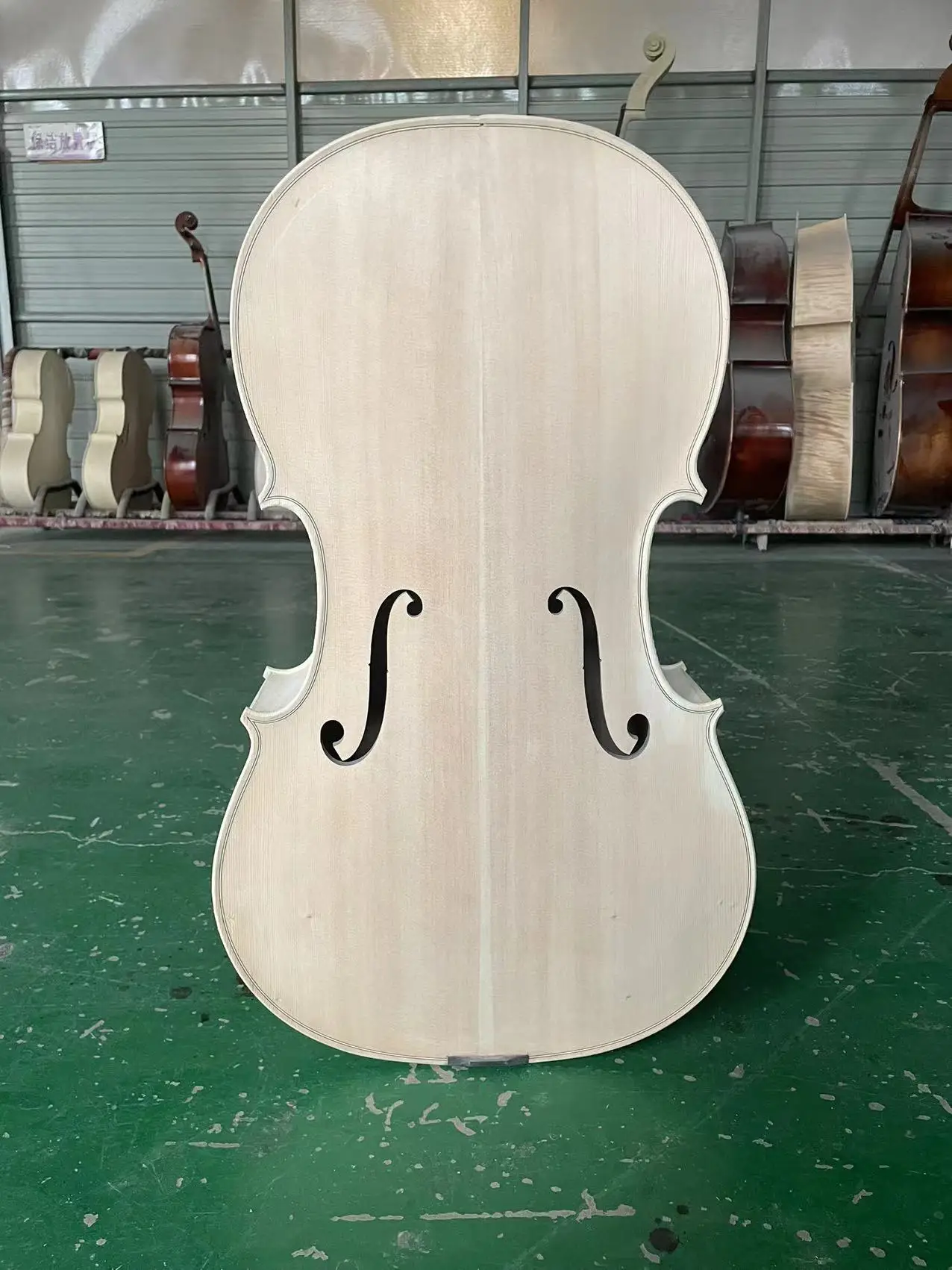 Tutto il corpo di violoncello bianco in legno massello europeo, modello di dadi, 100% fatto a mano, Top in abete non finito, retro in acero fiammato, non tinto