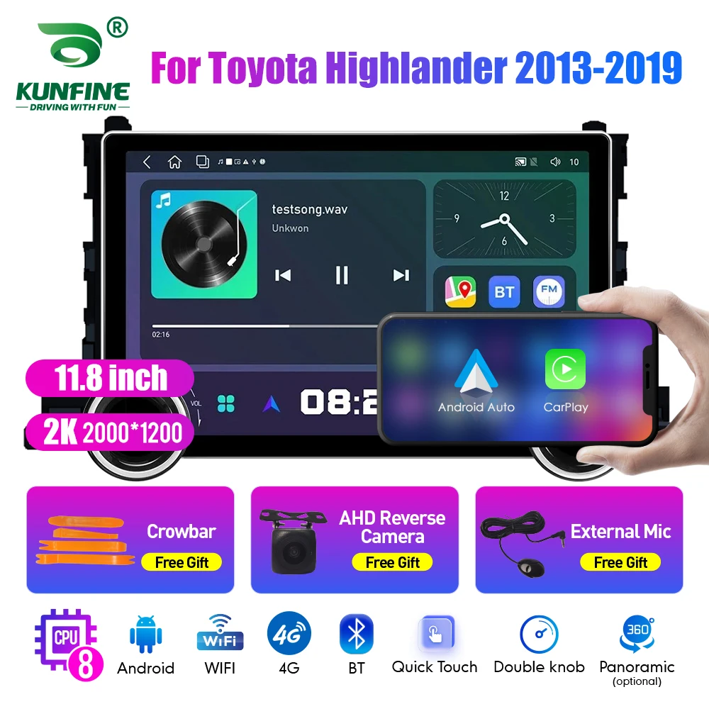 

11.8 Inch 2K Double Knobs 2 Din Car Radio For Highlander 2013-2019 Car Radio DVD Multimedia Video Player Android Auto Carplay