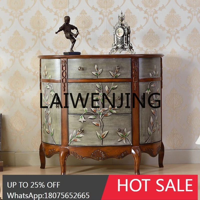American Idyllic Side View Three-Drawer Chest of Drawers Cup-Shaped Storage Mediterranean Storage Cabinet