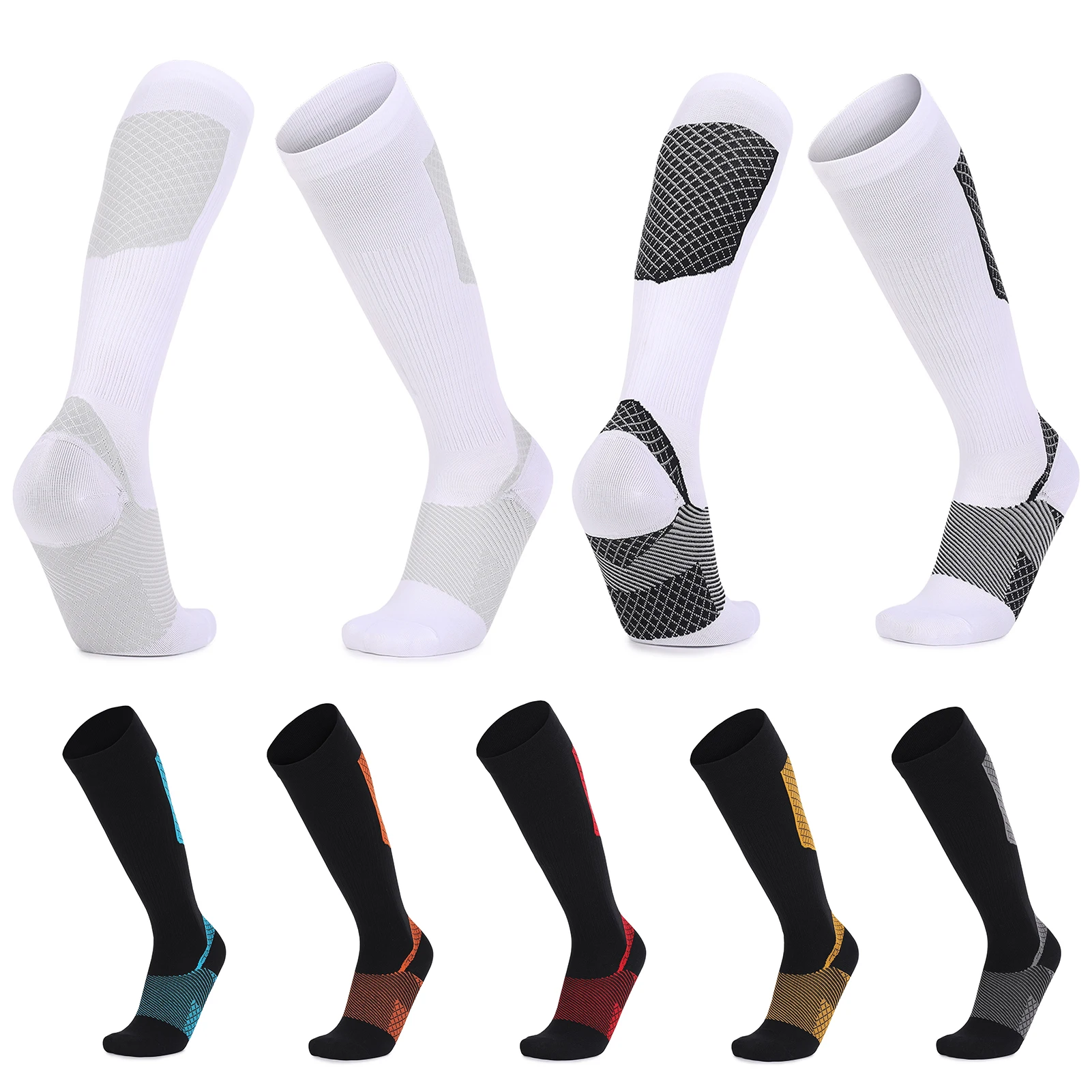 جوارب رياضية فوق الساق للجري وركوب الدراجات والمشي لمسافات طويلة، جوارب رياضية للجنسين للبالغين من النايلون المرقعة كاجوال #6