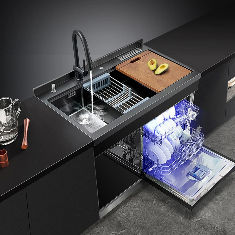 Kitchen Built In Dishwasher Machine Automatic Smart Ultrasonic In Stainless Steel Sink Dishwashers For Home