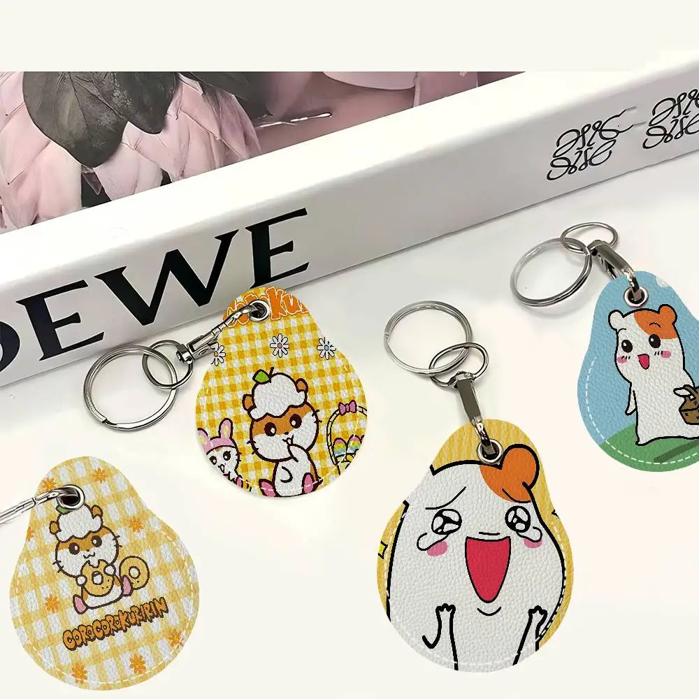 Anime O-Oruchuban Ebichu 1pcs Leather Card Holder with Key Ring Water Drop Shaped Key Case Keychain Doorlock Accessories
