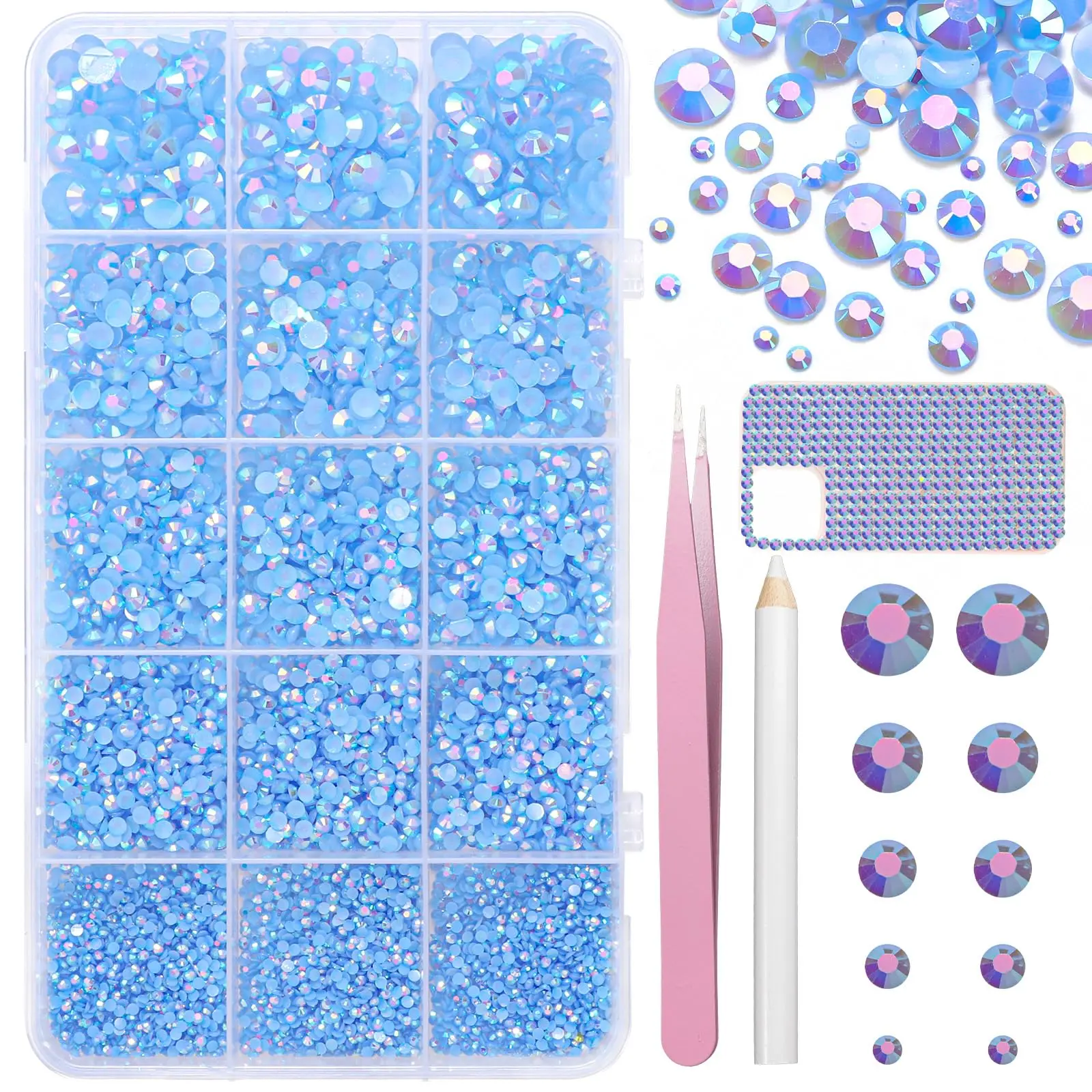 15000 Stück Mehrfarbige Harz-Jelly-Strasssteine, 2-6mm Flache Rückseite Nicht-Hotfix Nagelsteine mit Wachspickstift & Pinzette DIY – Detail 10
