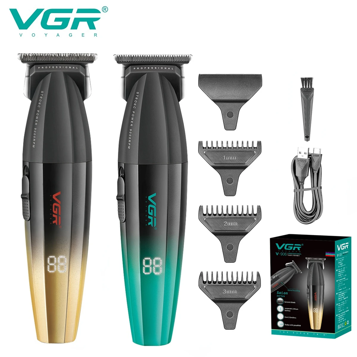 VGR maquina de cortar cabello cortapelos profesional hombre Recortador de pelo Profesional Máquina cortadora de cabello Inalámbrico Cortapelos 9000RPM Corte de pelo Barbero Metálico Recortadora para hombres V-906