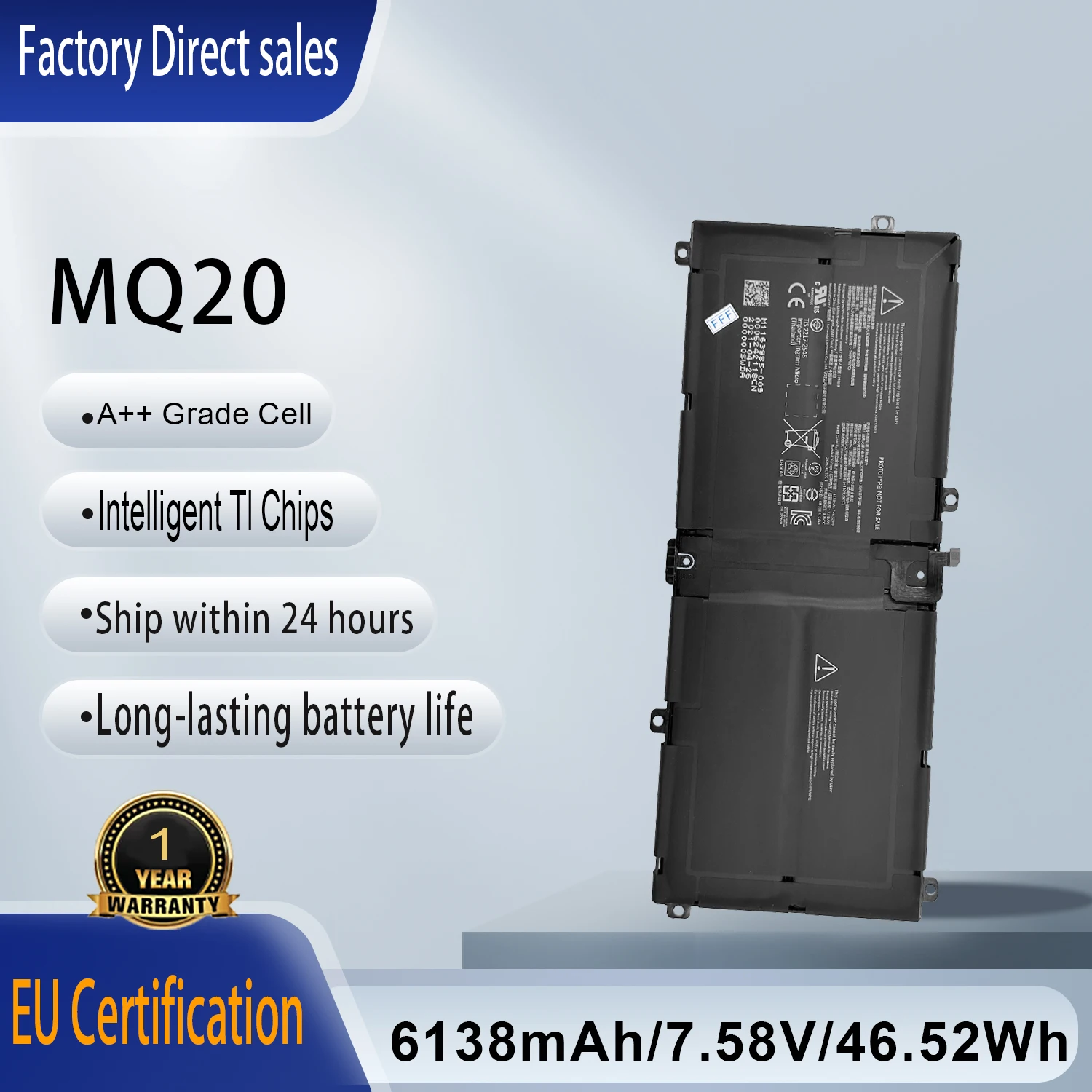 MQ20 DYNM04 7.58V 6138mAh 46.52Wh Laptop Battery Compatible with Microsoft Surface Pro 9 1996 1997 2032 2038 Series M1163985-018