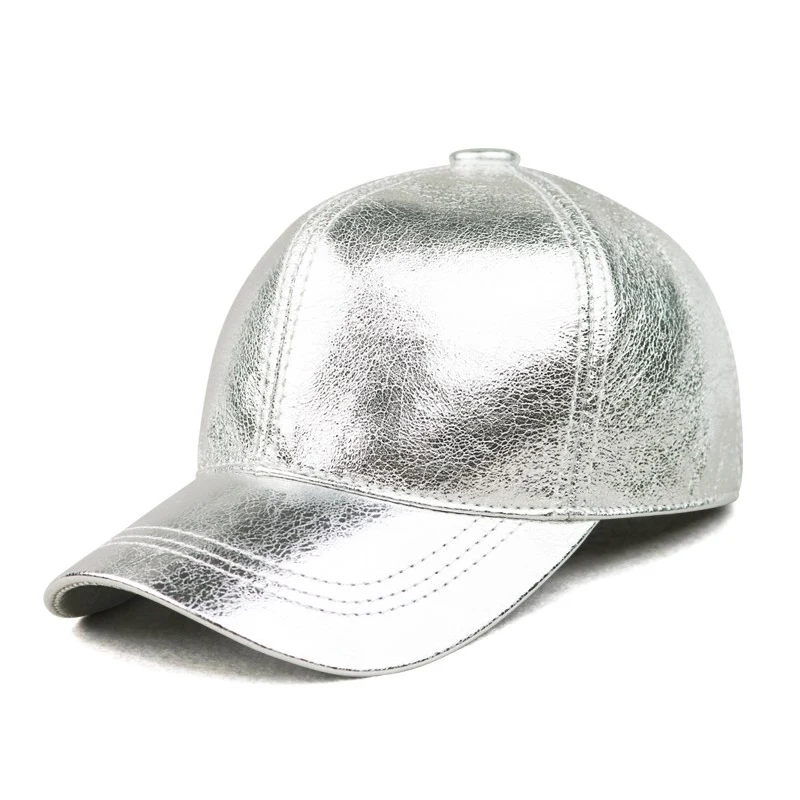 Metallic Golden Leather Hats For Men Women Spring Shiny Burst Crack Sheepskin Baseball Caps Thin Kanye Chic Rock Gorras Hombre