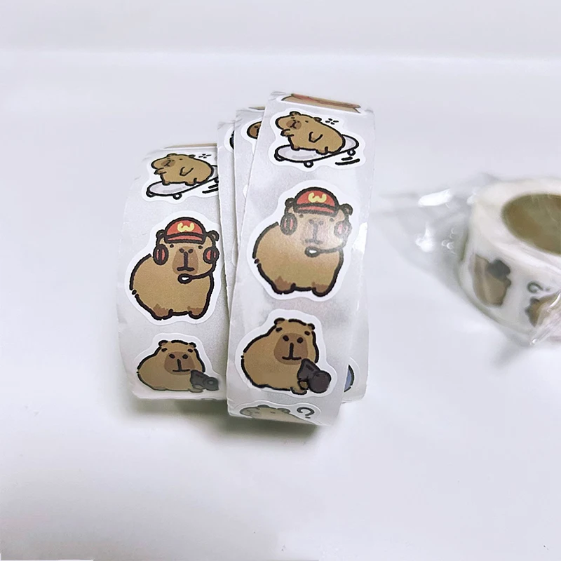 100 Pcs Cartoon Cute Capybara Roll Stickers Various Mobile Phone Stickers Roll Helmet Laptop Decoration Scrapbook Stickers