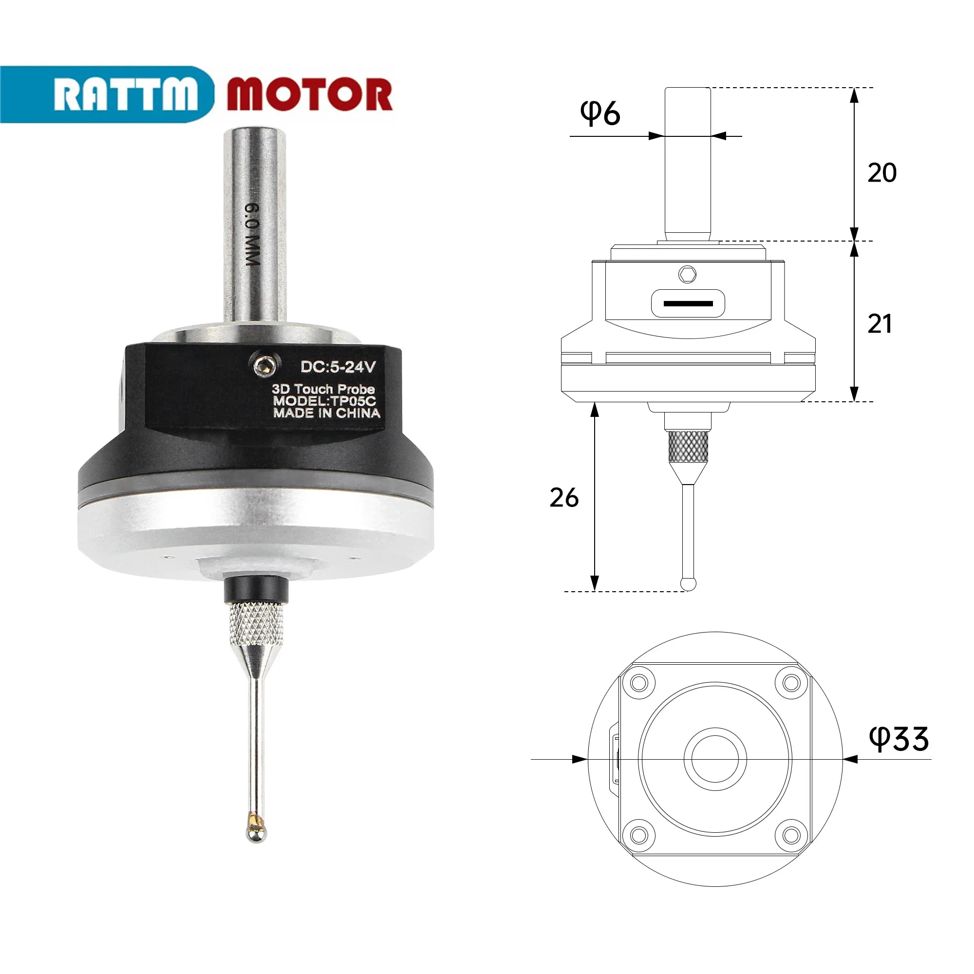 【Stock de la UE】 Buscador de bordes de sonda táctil 3D para encontrar el centro de escritorio, V5 NPN NO CNC Buscador de bordes 3D con punta, sonda CNC antivuelco impermeable