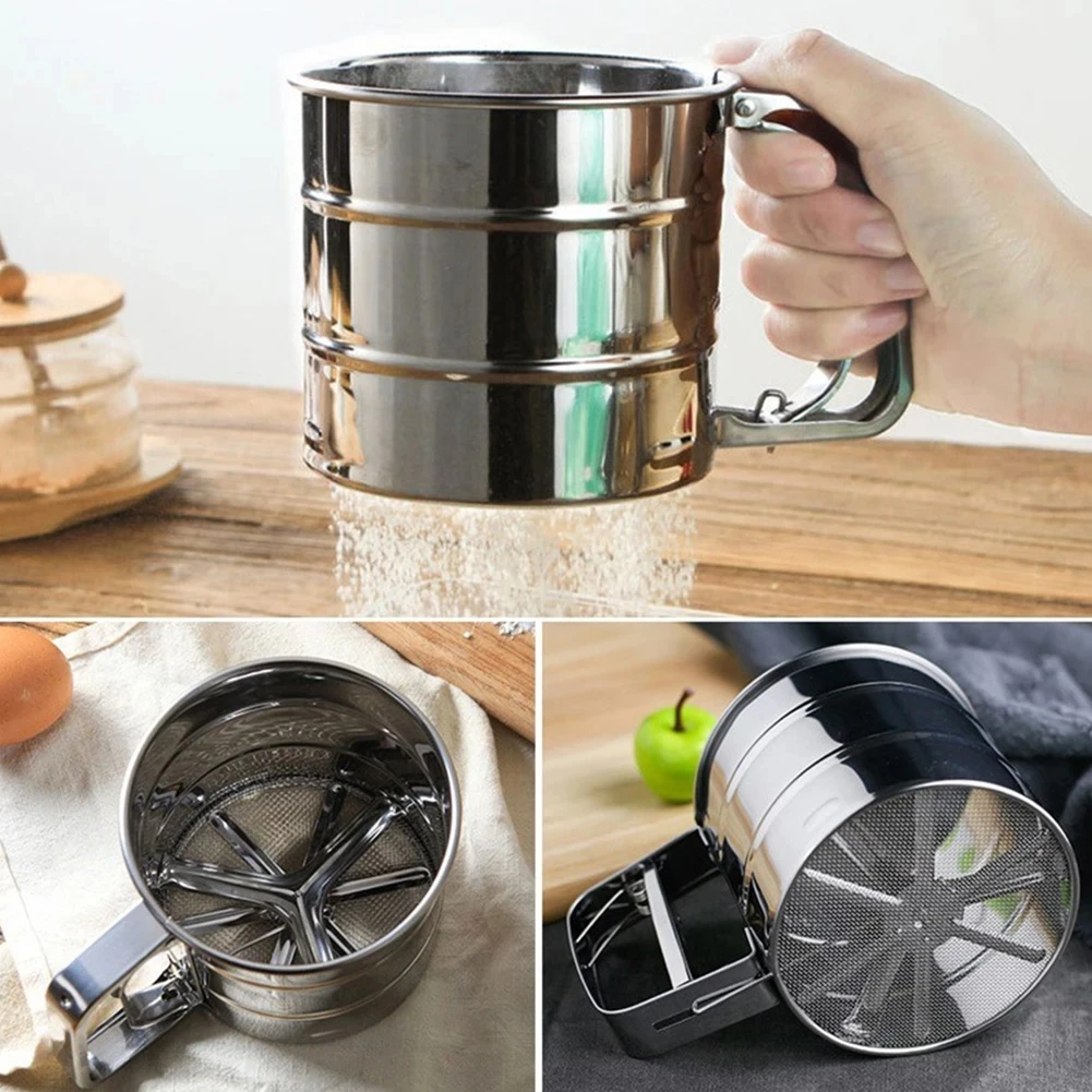 

1pc Stainless Steel Flour Sifter Fine Mesh Powder Flour Sieve Icing Sugar Manual Sieve Cup Kitchen Gadget Baking Pastry 2023