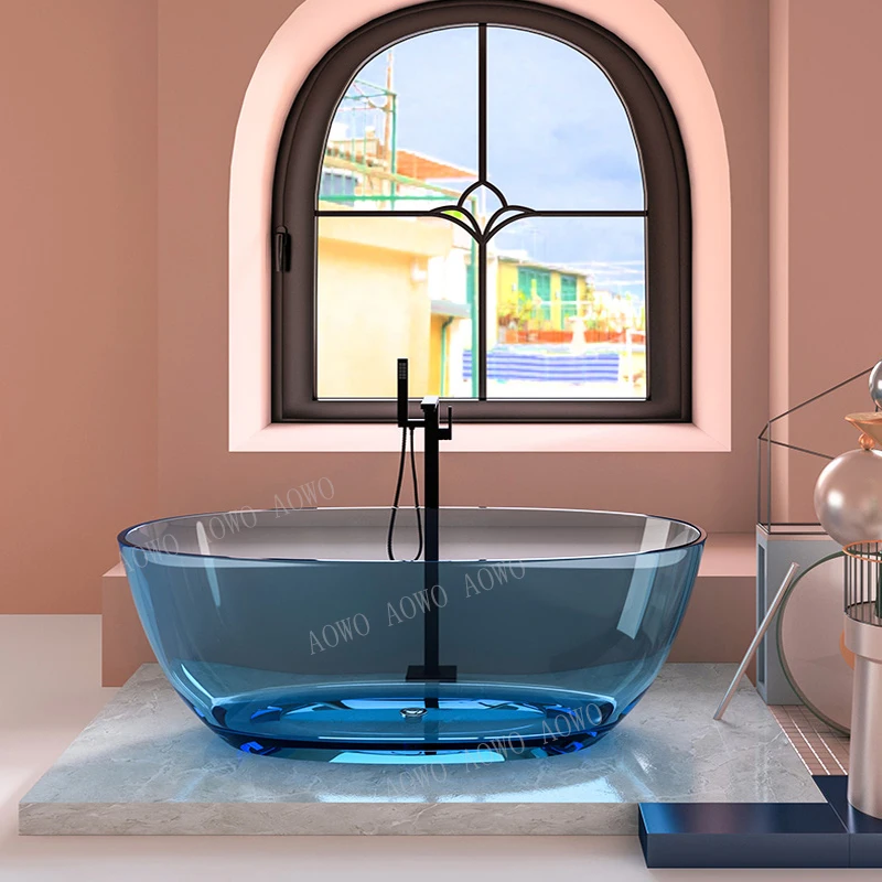 

Bathtub Soaking Tub Transparent Clear Resin Various Color Customized Indoor White Modern Hotel Reversible Freestanding Tub