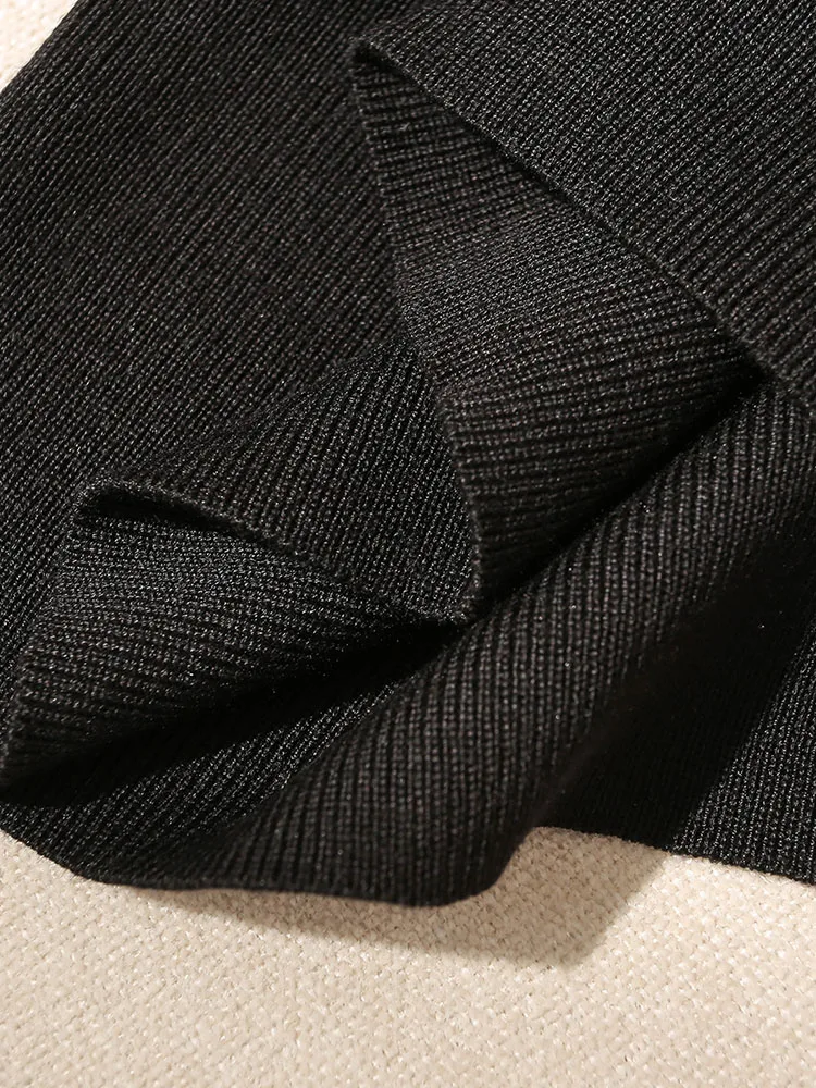 섹시한 슬림핏 어깨 노출 니트 베스트 탑 블라우스 스트랩 디자인 출퇴근용 슬림 길이 폴리에스터 혼방