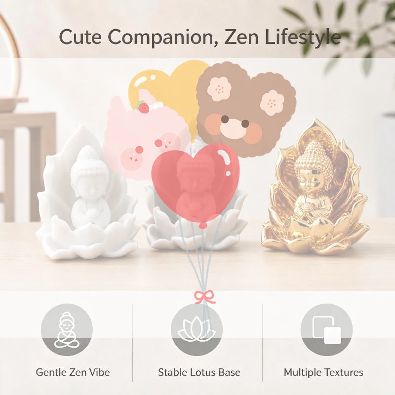Cute Mini Statue With Lotus Base Exquisite Craftsmanship For Home Desk Meditation Room Decoration