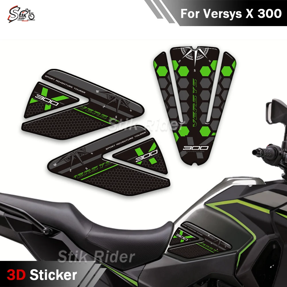 

For Kawasaki Versys-X 300 Motorcycle Tank Stickers, 3D Epoxy Resin High Gloss Anti-Slip Knee Pads Protection Decals Kit