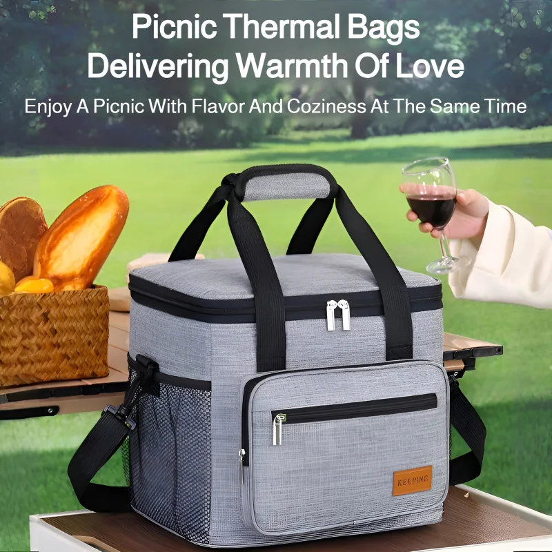 حقيبة نزهة ذات سعة كبيرة للتخييم في الهواء الطلق، حقيبة عازلة لصندوق الغداء، حقيبة ثلج للسيارة مع حقيبة يد الأرز