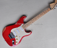 6 Strings Relic Red Electric Guitar with Reverse Headstock,Maple Fretboard