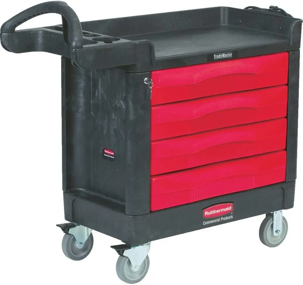 

4 Drawer Mobile Work Center, 43" L x 19" W x 29" H, Black/Red (FG451388BLA)