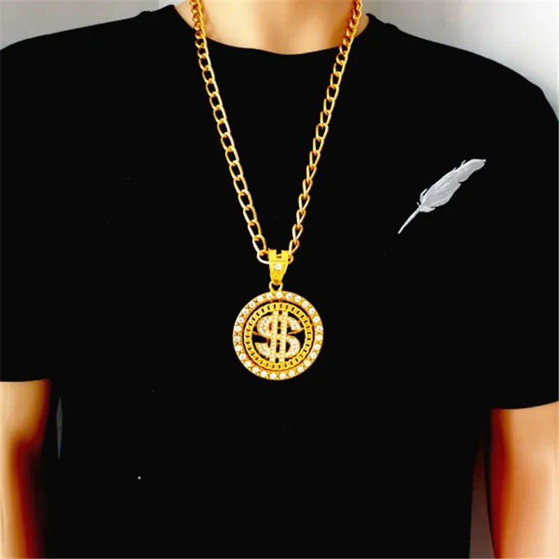 Gold Color Large Dollar Alloy Necklace Hip Hop Nightclub Exaggerated Men\'s Transport Amulet