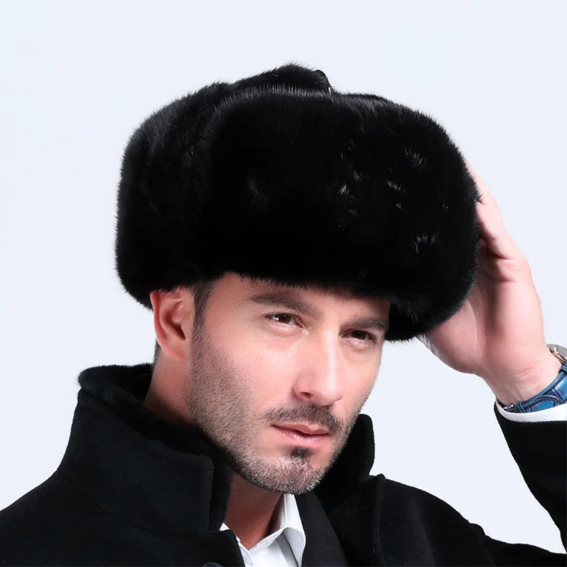 Winter Hat Men 2022 Russian Mink Fur Hat Warm Caps For Men Luxury Fur Ski Hat Cossack Type Unisex Thermal Hat Fur Caps