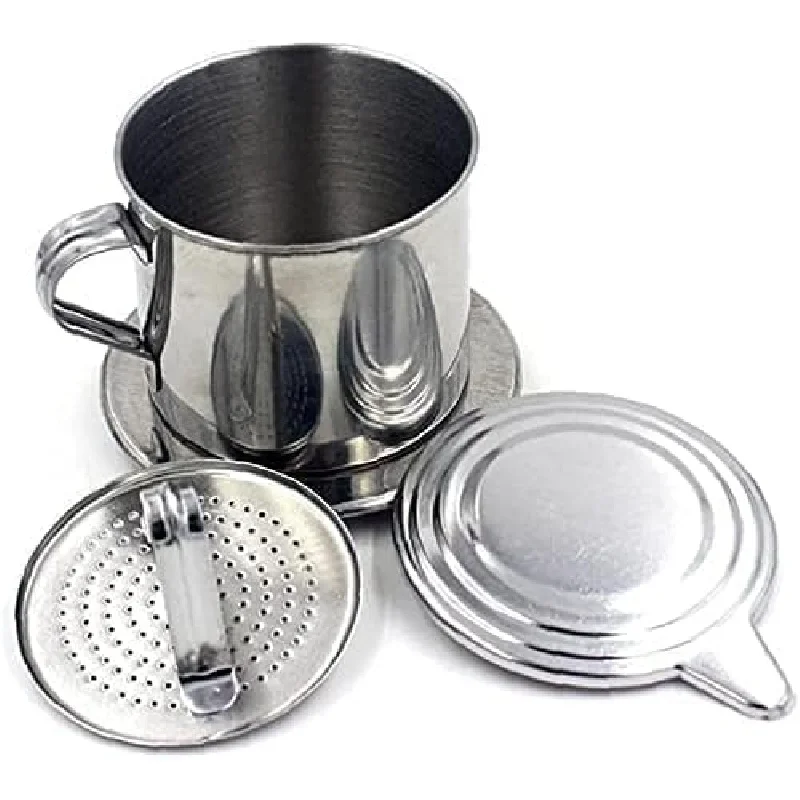 

2 sets of filters, stainless steel coffee pot, drip filter cup, brewing tea pot, no need for paper filter, beautiful processing