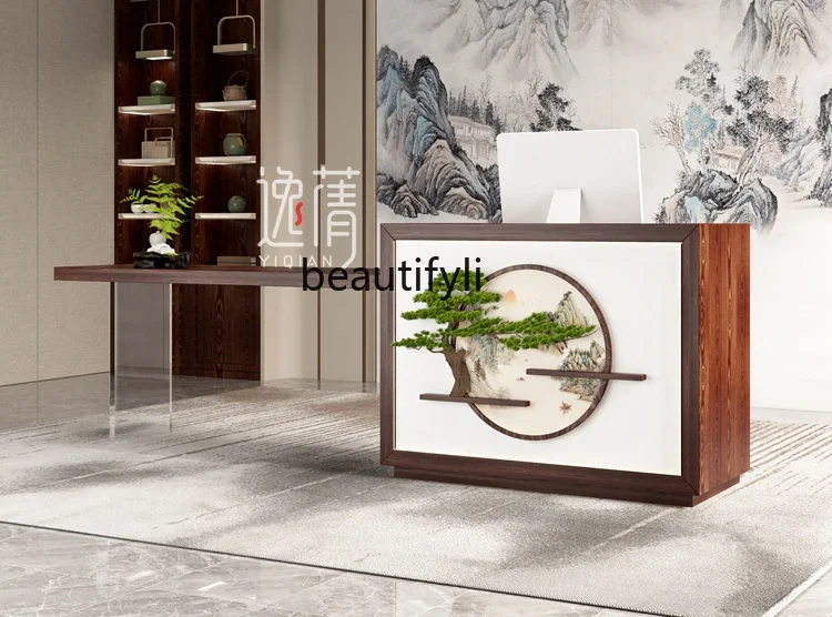 New Chinese suspension Agree B & B Hotel Hotel Teahouse Solid wood checkout page Reception desk