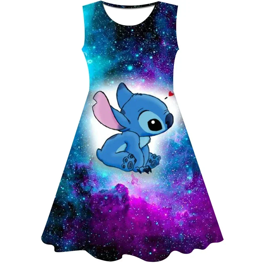 Kawaii Stich Kleid lässig Outfits Mädchen Sommer Disney klassische Lilo & Stich niedlichen Muster 3d-bedruckte Kinder Mädchen süßes Kleid