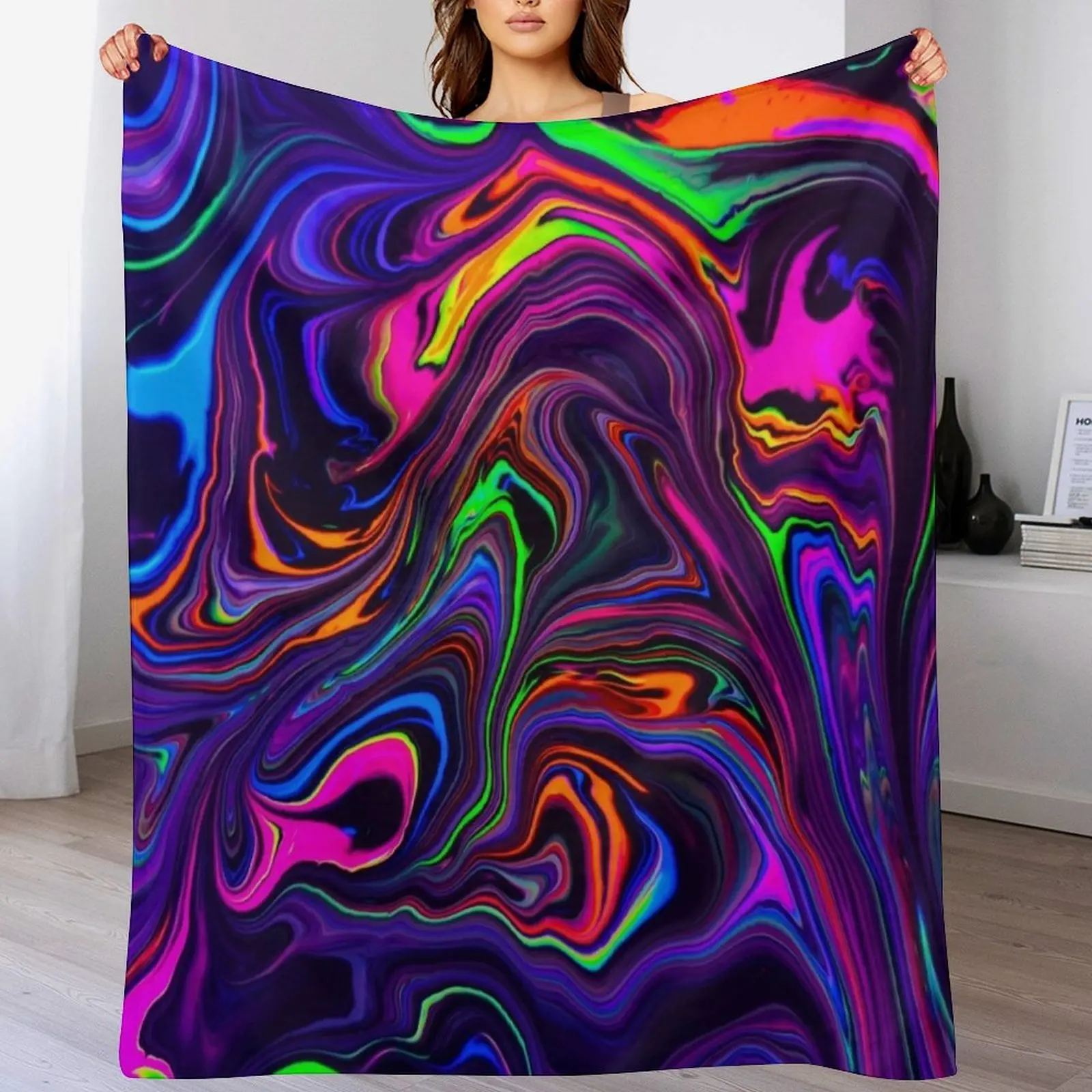 

Neon Space Waves Throw Blanket Winter beds Soft Big Blankets