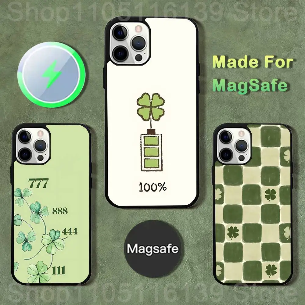 

Lucky Four Leaf Phone Case For iPhone 17,16,15,14,13,12,11,Pro,Max,Plus,Mini,SE4,E Magnetic Magsafe Wireless Charging