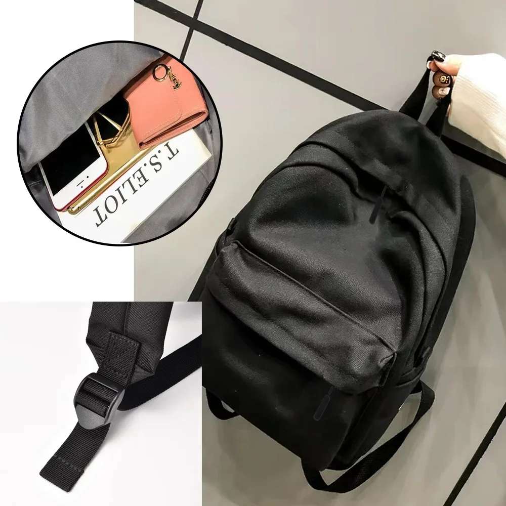 Große Kapazität Schwarz Rucksack Licht Einfache Reisetasche Rucksäcke Student Schultaschen Student Reißverschluss Rucksack Aufbewahrungstasche