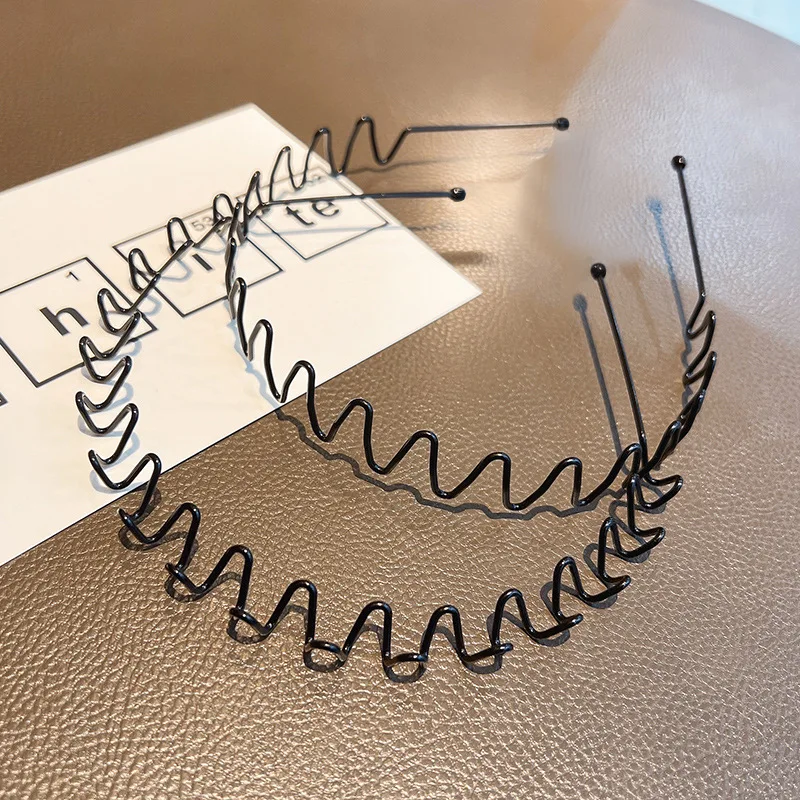 1 Stück Haarbänder Unisex Wellenförmiges Haarband Gesichtswäsche Kopfschmuck Haarband Einfachheit Rutschfestes schwarzes Metall-Spiral-Stirnband – Detail 4