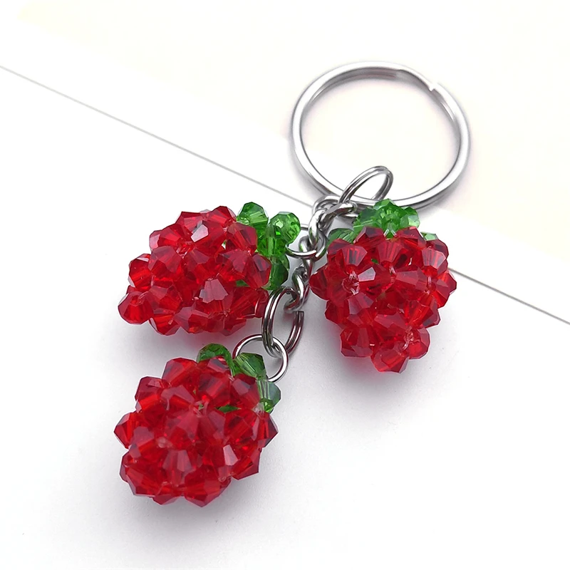 Red Strawberry Crystal Cute Fruit Keychain Stainless Steel Keyring Car Bag Pendant Accessories Best Friend Jewelry Gift KAAS04