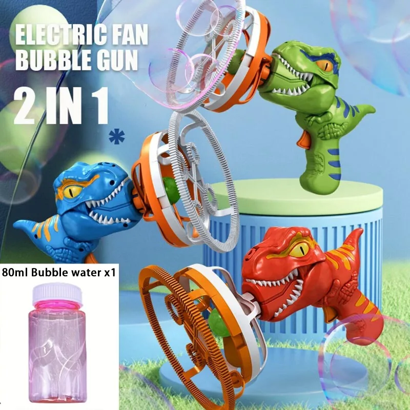 Dinosaur Bubble Machine with Bubble Solution for Kids, Gun Toys, Bubble Blaster, Outdoor Gift, Summer, 44 Holes