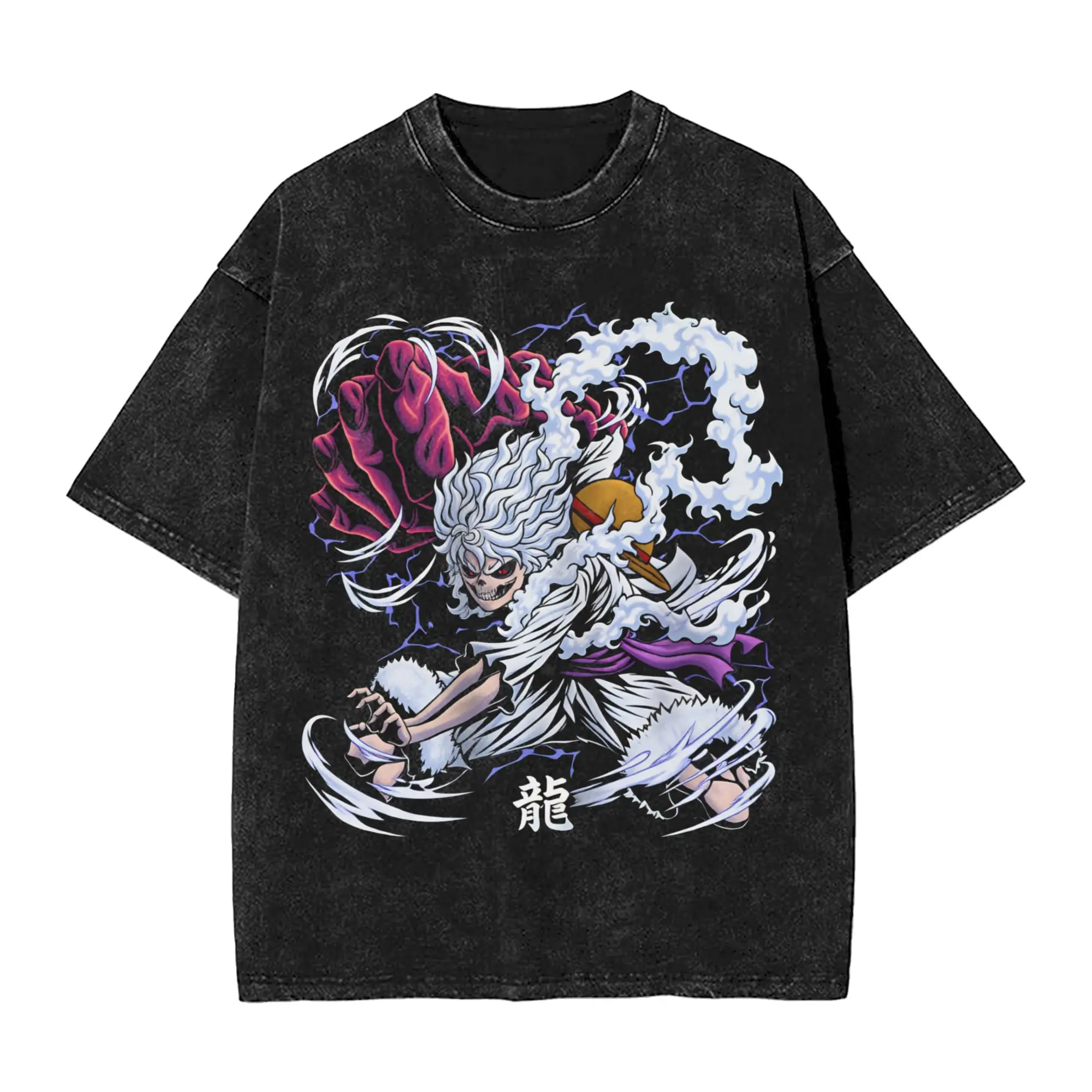 Skull Luffy Anime One Piece Gear Fifth Joy Boy Men T Shirts Washed  Funny Tees Short Sleeve O Neck T-Shirt Cotton Unique Tops