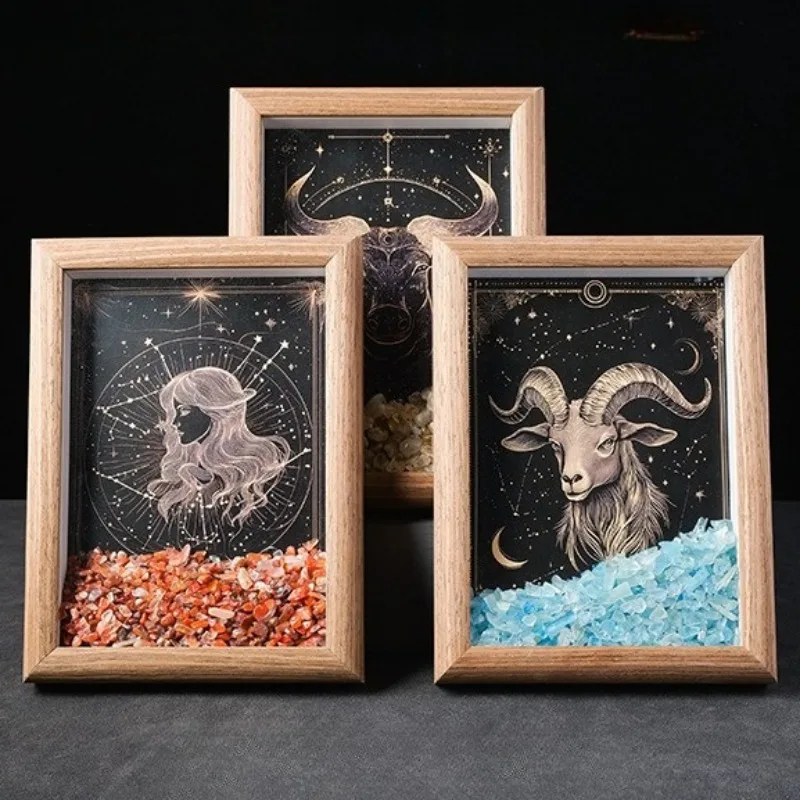 Natural Crystal Chip Zodiac Constellation Photo Frame Decor DIY Crystal Art Hanging Wall Ornament for Home Desktop Display