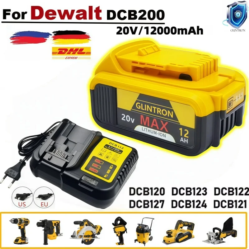 

2025Новый 100% оригинальный аккумулятор 12000 мАч 20 В для электроинструмента Dewalt DCB206 20 В 8000 мАч аккумулятор DCB206 20 В DCB205 DCB200