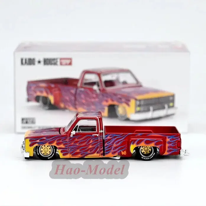 Modèle de voiture en alliage moulé sous pression pour garçons, jouets de simulation, cadeaux d'anniversaire, ornements d'affichage de passe-temps, Chevrolet Silverado Dually on Fire V1, 1/64