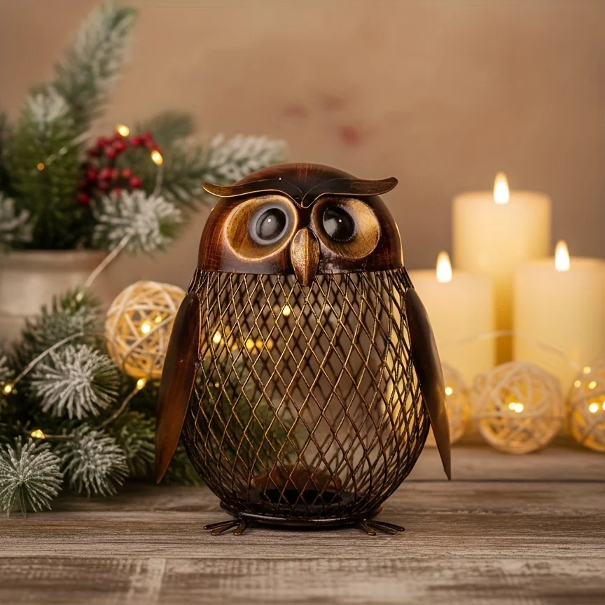 

1-piece set, owl-designed piggy bank, money-saving jar, rust-resistant handcrafted metal coin container, decorative savings pot,